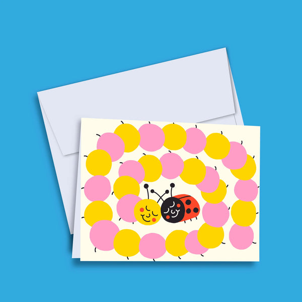 Carte de souhaits Chenille et coccinelle - arloca