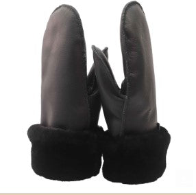 Mitaines noires en cuir et mouton - arloca