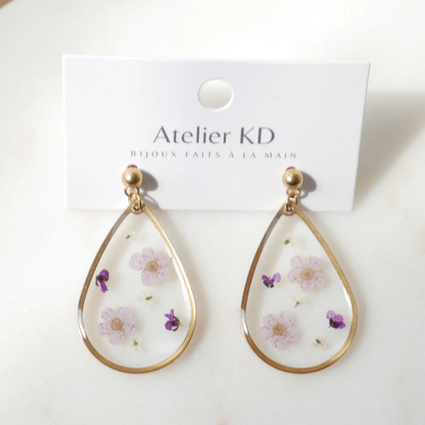 Boucles d'oreilles gouttes Violettes.