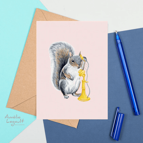Carte de souhaits Écureuil au téléphone - arloca