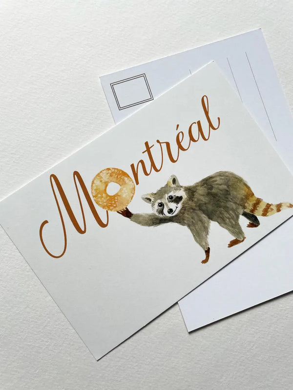 Carte postale Raton laveur et son bagel - arloca