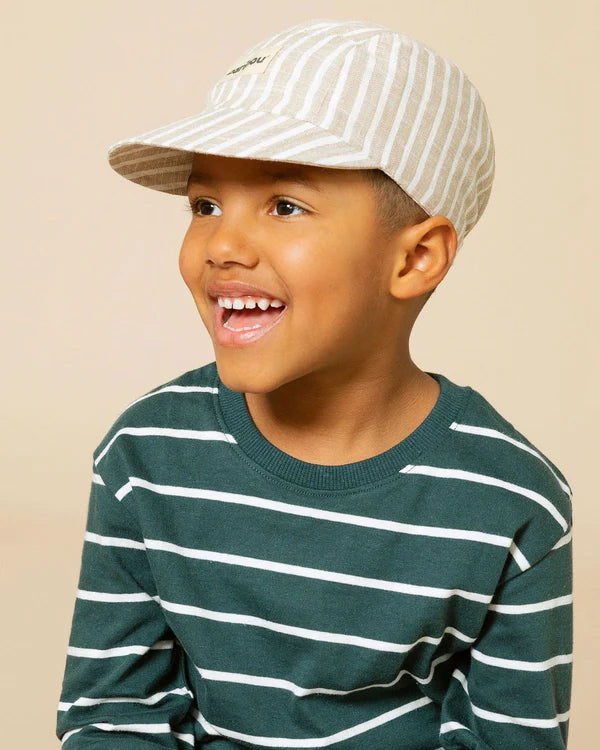 Casquette pour enfant en lin rayé sable/crème - arloca