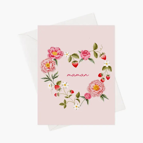 Carte de souhaits des pivoines et fraises pour maman - arloca