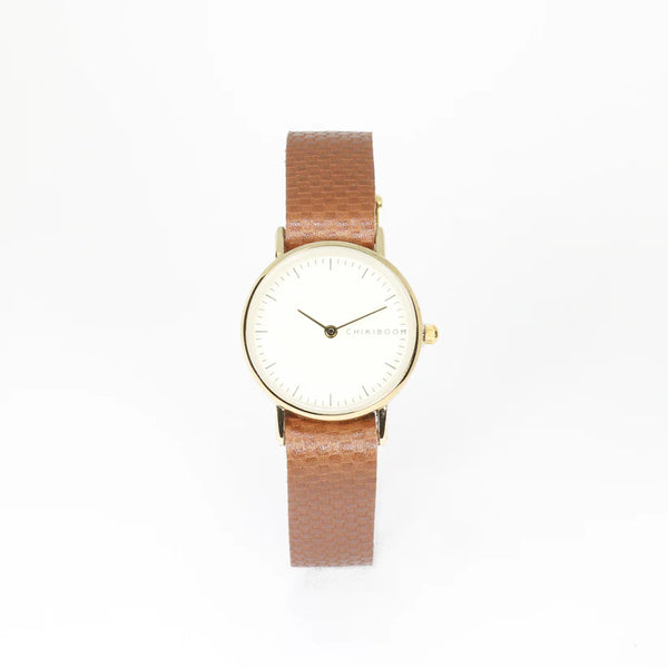 Montre unisexe brun texturé/crème et or - arloca