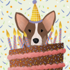 Carte de souhaits Bonne Fête Le chien et son gâteau - arloca