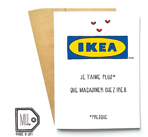 Carte de souhaits Je t'aime plus que IKEA - arloca