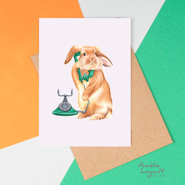 Carte de souhaits Lapin au téléphone - arloca