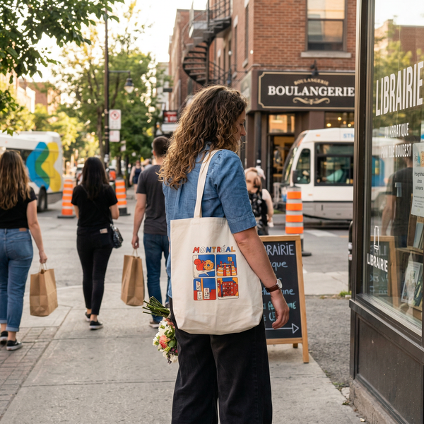 Sacs fourre-tout avec illustrations emblématiques de Montréal - arloca