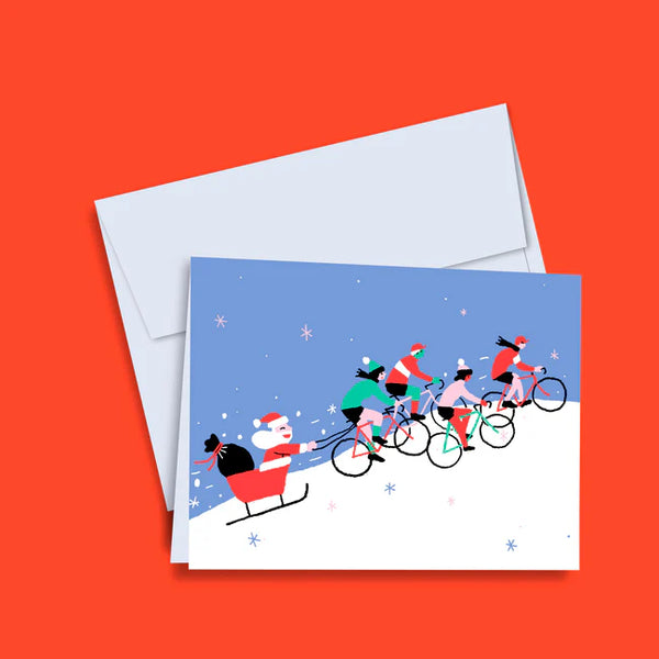 Carte de souhaits Traîneau et cyclistes - arloca