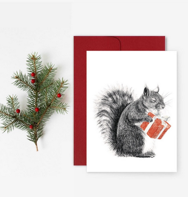 Carte de voeux L'Écureuil avec son cadeau - arloca