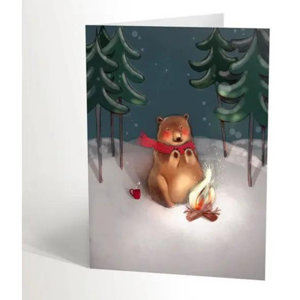 Carte de vœux L'Ours près du feu - arloca