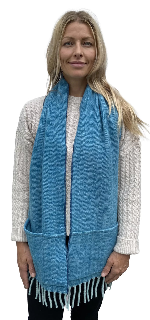 Écharpe de poche doublée à chevrons turquoise - arloca