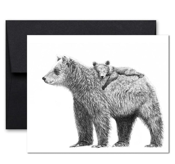Carte de souhaits Grizzly avec son bébé - arloca