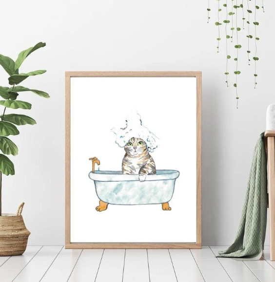 Affiche Chat tigré gris au spa - arloca