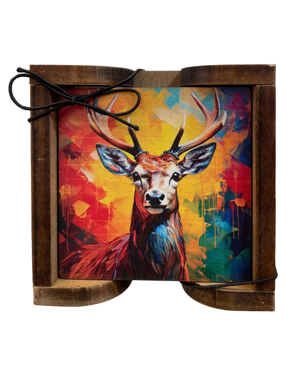 Ensemble de 4 sous‑verres en bois avec support - arloca
