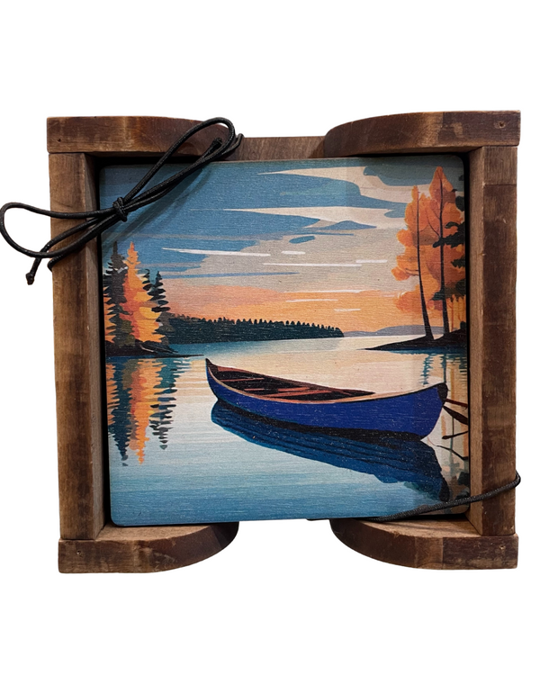 Ensemble de 4 sous‑verres en bois avec support - arloca