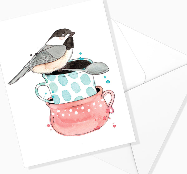 Carte de souhaits Mésange à tasse - arloca