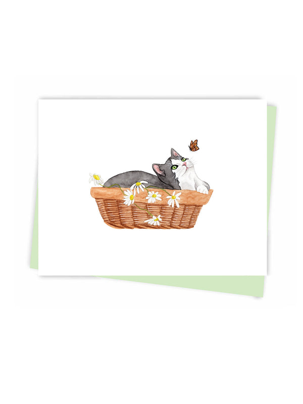 Carte de souhaits Chat dans un panier - arloca