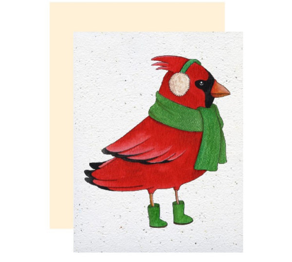 Carte de souhaits plantable Cardinal en hiver - arloca