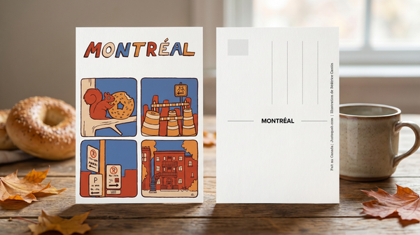 Carte postale avec illustrations emblématiques de Montréal