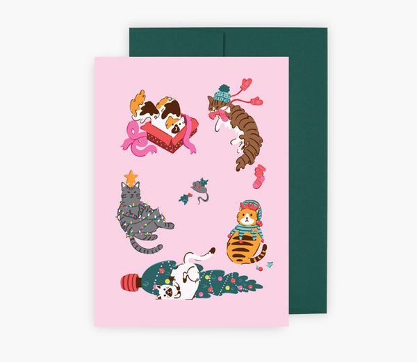 Carte de voeux Félins festifs