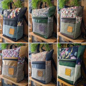 Sac à dos transformable en bandoulière en tissu revalorisé, fait à Kamouraska