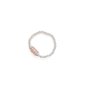 Bague élastique argent et aragonite rose - arloca