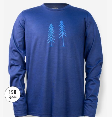 Manches Longues Mérinos Homme Arbre de Noël Bleu Gris Chiné