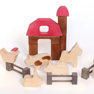 Ensemble de blocs de construction en bois – Animaux de la ferme - arloca