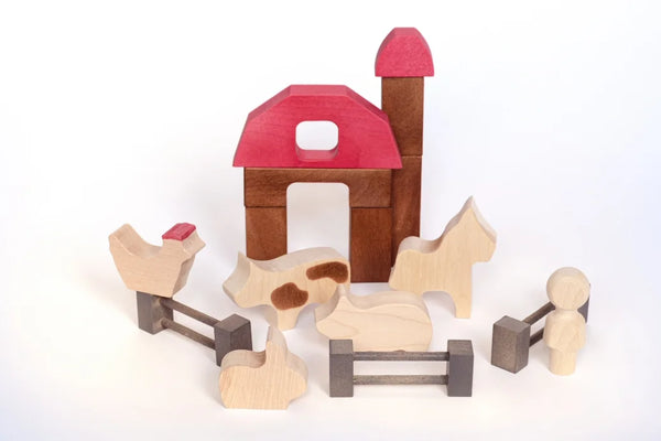 Ensemble de blocs de construction en bois – Animaux de la ferme - arloca