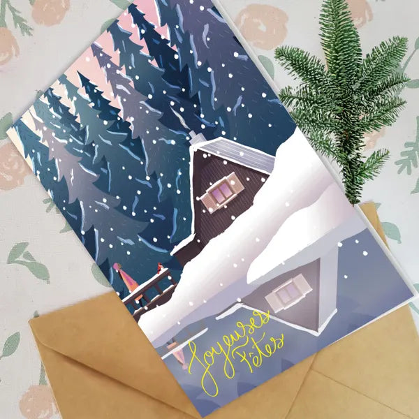 Carte de voeux Le chalet près du lac