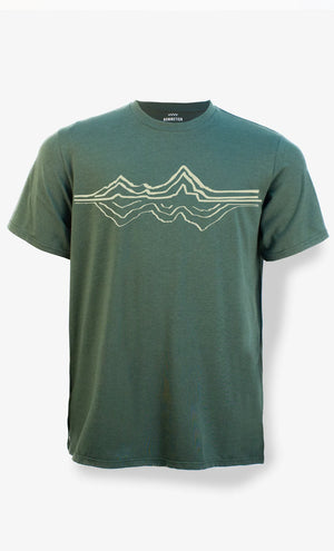 T-shirt vert chiné avec imprimé montagne, Bonnetier