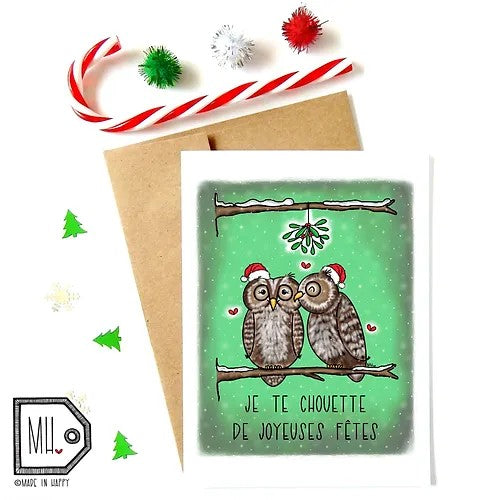 Carte de voeux Chouettes de Joyeuses  Fêtes