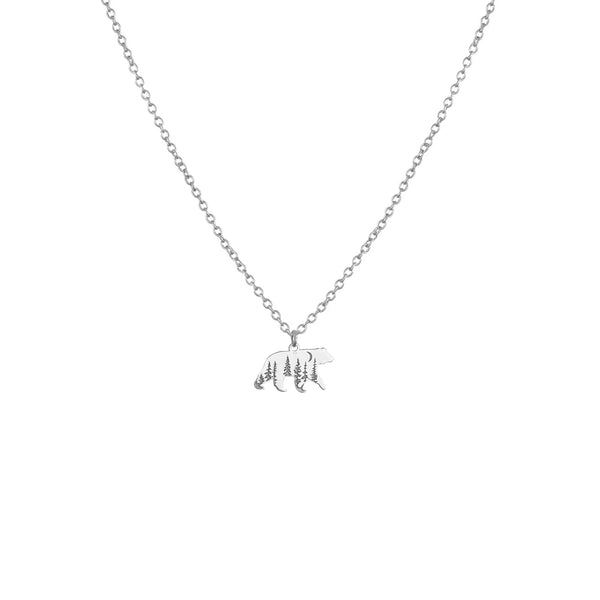 Collier ours et forêt en argent