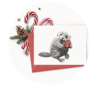 Carte de souhaits Le castor et son chocolat chaud - arloca