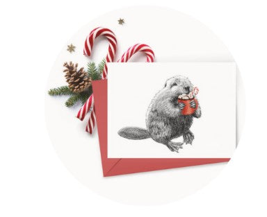 Carte de souhaits Le castor et son chocolat chaud - arloca