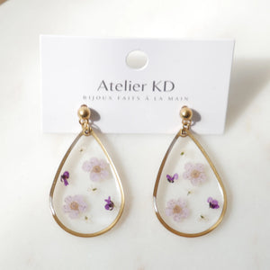 Boucles d'oreilles gouttes Violettes.