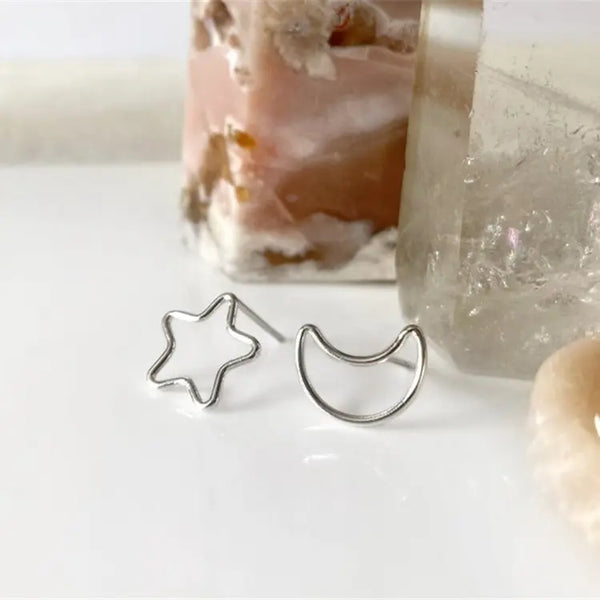 Boucles d'oreilles argent Lune et Étoile vide - arloca