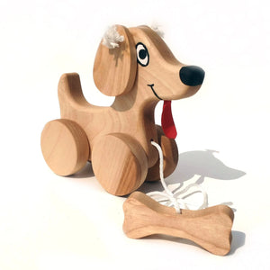 Chien à trainer sur roulette en bois - arloca