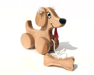 Chien à trainer sur roulette en bois - arloca
