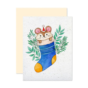 Carte de voeux plantable Souris chaussette.
