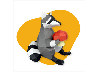 Kit de raton laveur assis en papier 3D à assembler, Low Poly Paper Craft