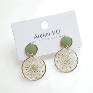 Boucles d'oreilles duo Estelle blanche et kaki - arloca