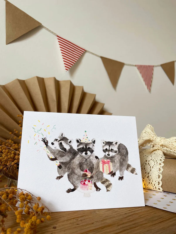 Carte de souhaits Les 3 ratons laveurs mignons - arloca