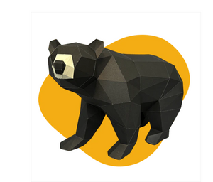 Kit d'ours noir en papier 3D à assembler, Low Poly Paper Craft