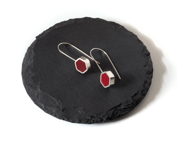 Boucles d'oreilles Hexagonales Rouge