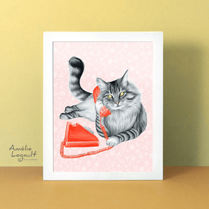 Affiche Gaston le chat au téléphone - arloca