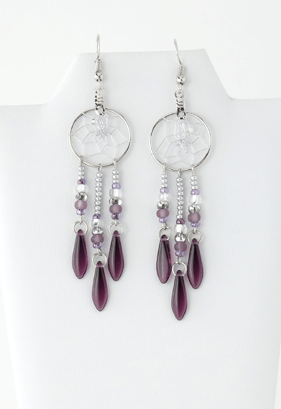 Boucles d'oreilles capteur de rêves améthyste - arloca