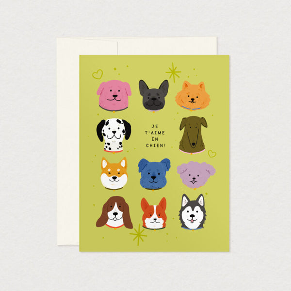 Carte de souhaits Je t'aime en chien