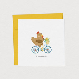 Tarjeta de felicitación Pollo en bicicleta